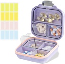 Travel Pill Organizer Box mit Etiketten, 7 Komponenten Portable Mini Pill Case, Tägliche Medikamente Organizer Aufbewahrung Pille Container für Pocket Pharmacy (Purple, S)