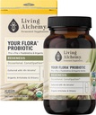 Ihre Flora Probiotic Regenesis – Non-GMO Probiotics mit fermentierter Sojabohne, Artichoke, & Chicory für Gut Wellness & Bowel Support – Präbiotika, Postbiotika, Verdauungsenzyme – Living Alchemy, 60 Pcs
