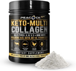 Keto Multi Collagen Peptide 16.2 oz - Knochen Broth Protein Pulver, mit 5 Arten hydrolysiertes Collagen, MCT Oil & Biotin für Haut, Gelenke, Haar & Nails, Unflavored Collagen Powder