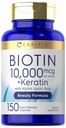 Carlyle Biotin 10000mcg | 150 Kapseln | Beauty Formula mit Keratin | Non-GMO, Glutenfreie Ergänzung