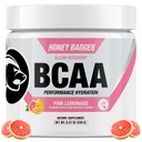 Honey Badger BCAA + EAA Aminosäuren Pulver, BCAAs + L-Glutamin, Keto, Vegan, Zucker frei für Männer & Frauen, Hydration & Post Workout Muskel-Recovery Drink Mix, Pink Lemonade, 30 Servierungen