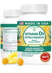 Lunakai USA Hergestelltes Vitamin D3 Gummies 2000 IU - Non-GMO, Glutenfreies Vitamin D Gummies für Damen und Herren - Knochen, Immun- und Energieunterstützung, 60ct