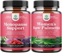 Bundle Menopause Supplement für Hot Flashes mit Dong Quai Vitex Chaste Berry & Black Cohosh & Extra Strength Saw Palmetto für Frauen 500mg - DHT Blocker Haarausfall Ergänzung mit Maca Root & Biotin