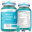 2 Pack Biotin Gummis mit Collagen & Keratin für Haar Skin Nails- Damen Herren, Kinder - 120 Blueberry Flavored Gummies