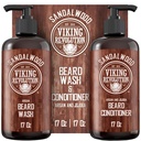 Viking Revolution Bart Wash & Bart Conditioner Set mit Argan & Jojoba Öle - Weichen und Stärken - natürliche Sandelholz Duft - Bart Shampoo mit Bartöl (17 oz)