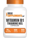 BulkSupplements.com Thiamin HCl Kapseln - Thiamine Hydrochlorid, Vitamin B1 Ergänzungen - Glutenfrei, 1 Kapsel pro Portion, 500 Zähler (Pack von 1)