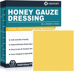 Manuka Honey Gauze Wound Dressing 2" x 2",10 Pack Manuka Honey Wound Care Pads, Medizinische Grade Honey Bandages für Wound Care, Honey Patch für schnellere Heilung von Burns,Abrasionen,Cuts und Scalds