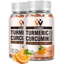 Kurkumagummis mit Ginger & Black Pepper Extract - 2 Pack Tumeric Gummy Ergänzungen für Schmerzentzündung Joint Weight Health Support - Vegan, Organic, Gelatin-Free - für Erwachsene und Kinder