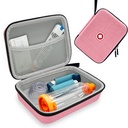 Hard Inhaler Spacer Case für Kinder und Erwachsene, Asthma Inhaler Case mit Mesh Tasche für Medizin und andere Zubehör, Pink (nur für)