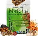 PowderVitamin Organic Zeremonial Mushroom Matcha Certified Pesticide-Free Grass-Fed Collagen Types I & III 8 Fruchtkörper Pilze Getestet für Beta-Glucans Fokus Verdauung &amp; Immunität 30 Servierungen
