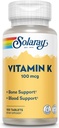 SOLARAY Vitamin K-1 100mcg | Gesunde Knochenstruktur, Blutvergießen, Proteinsynthese Unterstützung | Non-GMO, Vegan & Lab Verifiziert | 100 Tabletten