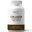 PureNature Collagen Ultra - Collagen Peptide mit 5 Arten I, II, III, V & X Natürlich-Sourced Hydrolyzed Collagen für Haar, Haut, Nagel und Gelenkunterstützung - 90 Kapseln