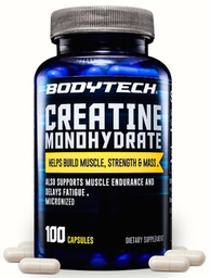 BODYTECH Creatine Monohydrat Kapseln ein Micronized eine unterstützt Muskelkraft, Masse und Ausdauer (100 Kapseln)