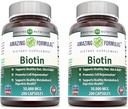 Erstaunliche Formeln Biotin 10000 mcg Veggie Kapseln | Vitamin B7 Supplement | Non-GMO | Gluten Free | Made in USA (200 Count | 2 Pack)