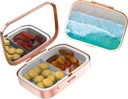 Süße kleine Pille Fall für Taschen & Geldbörsen,Elegante Pille Box macht ein großes Geschenk,2 Compartment Reisemedizin Organizer speichert Progesterone, Kapsel Pillen, Ibuprofen, Vitamins-Rose Gold Color Beach