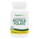 Natures Plus Biotin & Folsäure (Methylfolat), Sustained Release - 30 vegetarische Tabletten - Vitamin B7 & Vitamin B9, unterstützt Haarwachstum, Energie Booster, Pränatales Vitamin - Glutenfrei - 30 Portionen