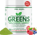 The Feel Good Super Greens Powder - Organic Green Juice, Weizen Grass No Added Sugar, Spirulina, Chlorella, Probiotics, Verdauungsenzym, Antioxidant Rich, Immunität Boost Green Superfood, 35 SVG, Täglich