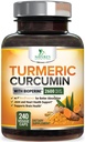 Kurkuma Ergänzung 2600mg - 95% Curcuminoide mit Organic Turmeric & BioPerine Black Pepper Extract für beste Absorption, Natural Vegan Joint Support, Non-GMO, Bottled in USA - 240 Kapseln