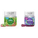 OLLY Fiber Gummy Ringe, 5g Prebiotic Fiber, FOS (Fructo-oligosaccharide), Verdauungsunterstützung, Berry Melon 50ct & Keep it Moving Constipation Relief, Rhubarb, Prunes, Amla - Plum Berry Flavor - 30ct