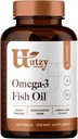 Utzy Naturals Omega-3 Fischöl | 800 mg Omega-3 | mit EPA und DHA | Natürliche Zitronen Geschmack | 60 Softgels