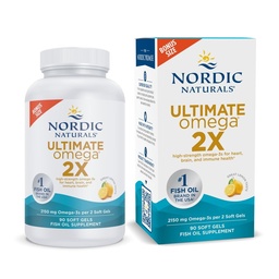 Nordic Naturals Ultimate Omega 2X, Lemon Flavor - 90 Soft Gels - 2150 mg Omega- High-Potency Omega-3 Fish Oil mit EPA & DHA - Fördert Gehirn & Herz Gesundheit - Non-GMO - 45 Servietten