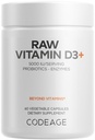 Codeage Vitamine brute D3+ High Potency 5000 UI Supplément de Saccharomyces Cerevisiae - Vitamine brute, probiotiques, enzymes digestives, fruits et verts - 2-Mois - 60 Capsules