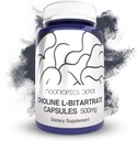 Choline L-Bitartrate Kapseln 500mg (180 Zähler) | Choline Ergänzung | Unterstützt kognitive Funktion, Psychische Leistung und körperliche Ausdauer