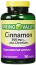 Spring Valley - Cinnamon 500mg Plus Chrome, Twin Pack, 2 bouteilles de 180 capsules