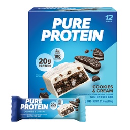 Pure Protein Bars, High Protein, Nutritious Snacks Energie zu unterstützen, Low Sugar, Glutenfrei, Cookies und Creme, 1.76oz, 12 Pack