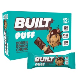 Erbaute Bar, Puff Protein Bars, Cookie Dough Chunk Puff, 15g Protein Snacks, On-The-Go Bars, Nur 160 Kalorien, 8g Zucker, Kollagen, Nicht Glutenfrei, 12 Zähler