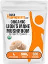 BulkSupplements.com Bio Lion's Mane Mushroom Extract Powder - Pilz-Ergänzung, Gehirn-Ergänzung für Gedächtnis und Fokus-Unterstützung - Vegan, 1g pro Servierung, 500g (1.1 lbs) (Pack von 1)