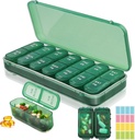 Wöchentlich Pill Organizer 2 Mal pro Tag + 2 Detachable Pill Organizer Kit - AM PM Travel Pill Organizer für Vitamin Medizin Supplement Fish Oil, Green Daily Pill Case 2 Mal pro Tag