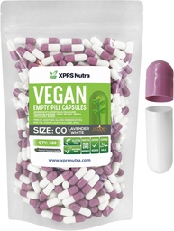 XPRS Nutra Size 00 Empty Capsules - 500 Count Empty Vegan Capsule - Pillole Vuoto Vegetariano - DIY Capsule Verdura Filling- Veggie Pillole Caps (Lavender/White)