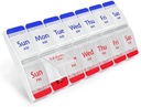 EZY DOSE Push Button (7-Day) Pille Fall, Medizin Planner, Tägliche Vitamin Organizer, 2 mal pro Tag AM/PM, große Komponenten, Arthritis Freundlich, einfach zu bedienen, Klare Lids, Rot/Blau, BPA kostenlos