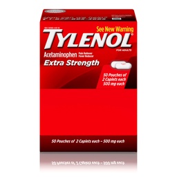 Tylenol Caplets d'acétaminophène extra-résistance, 500 mg, réducteur de douleur et de fièvre pour les maux de tête, les maux de dos, les dents, les crampes menstruelles et la douleur, emballage voyage-friendly, 2-Caplet Pouches, 50 Compte
