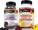 BioSchwartz Elderberry Gummies mit Zink und Vitamin C für Erwachsene Immununterstützung (1 Monat Versorgung) Plus Hohe Stärke Vitamin D3 5000 IU 125 mcg (1 Jahr Versorgung)