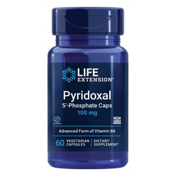 Lebensverlängerung Pyridoxal 5'-Phosphate Caps—Vitamin B6, 100 mg, Bioactive B6 for Cardiovascular, Kidney & Nerve Health – Glutenfrei, Non-GMO, Vegetarisch-60 Vegetarische Kapseln