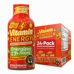 Vitamine Energy Focus+ Extra Strength Energy Shot Tropical Infusion 24 Pack, 260mg Caféine naturelle, B-Vitamines, CoQ10, Acides aminés, Focus, Productivité et Clarté, Zéro Sucre, Sans gluten, 1.93 fl oz