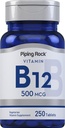 Piping Rock Vitamin B12 | 500 mcg | 250 Tabletten | Beilage für Frauen und Männer | als Cyanocobalamin | Vegetarisch, Non-GMO, Glutenfrei