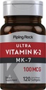 Piping Rock Vitamin K2 MK7 | 100 mcg | 120 Softgels | Non-GMO, Glutenfreie Ergänzung