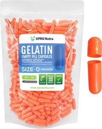 XPRS Nutra Size 0 Empty Capsules - 500 Count Empty Gelatin Capsules - Pills DIY Capsule Filling - Pure Bovine Pill Gel Caps for Do-It-Yourself Supplements (Orange)