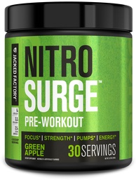 Jacked Factory NITROSURGE Pre Workout Supplement - Endless Energy, Instant Strength Gains, Klarer Fokus, Intensivpumpen - NO Booster & Powerful Preworkout Energy Powder - 30 Portionen, Grüner Apfel