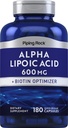 Piping Rock Alpha Lipoic Acid 600mg | 180 Kapseln | Plus Biotin Optimizer | ALA Supplement | Non-GMO, Glutenfrei