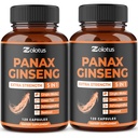 Zolotus Korean Red Panax Ginseng + Ginkgo Biloba, Ashwagandha, Beetroot, Grüner Tee - 120 Kapseln (Pack von 2)
