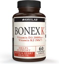 Bonex K Supplement|Vitamin D & K Complex|Supports Herz, Knochen & Zähne Gesundheit20002000IU Vitamin D3 & 75mcg Vitamin K2|Non-GMO|Small & Einfach zu Swallow|60 Tag Versorgung Kautabletten