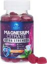 Magnesium Citrate Supplement Gummie - Hohe Absorption Magnesium Gummy für Erwachsene & Kinder, Magnesio Citrate Ergänzungen für Knochen, Muskelgesundheit, Herzunterstützung, Vegan, Glutenfrei, Non-GMO - 60 Gummie