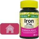 Spring Valley Iron come Ferrous Sulfate 27 mg, 250 Count + STS Home Sticker.