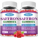 2 Packs Safrangummis - Zuckerfreie Safran Ergänzung für Männer Frauen Mood Unterstützung Ergänzung mit Safran Extrakt, Leidenschaft Blume, Magnesium & Vitamine für Entspannung, Fokus, Himbeere Geschmack