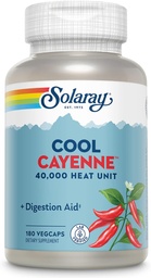 SOLARAY Cool Cayenne Pfeffer 40.000 HU, Cayenne Pfeffer Kapseln, Verdauungshilfe, Bio-Cool-Prozess, Lab Verified, 60-Day Geld-Back-Garantie, 90 Servietten, 180 VegCaps