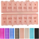 Faltbare Pille Organizer 2 Mal pro Tag w/Etched Labels -Dual Protection & Portable Weekly AM PM Pill Box, 7 Tage Medizin Container, Große Reise Pille Fall für Woche Tägliche Ergänzung Vitamin - Pink